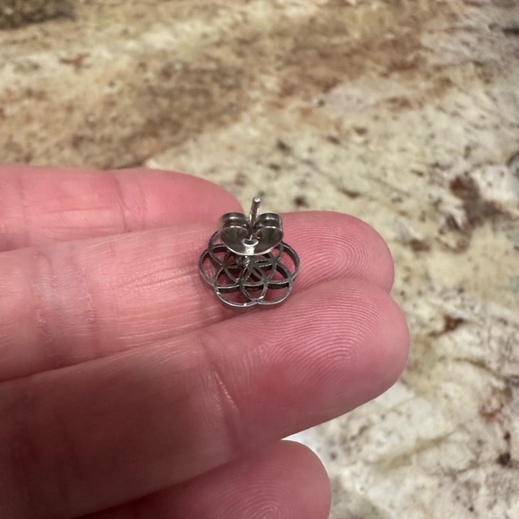 Stainless Steel Silver Swirl Cut Metal Stud Earrings - Picture 7 of 8